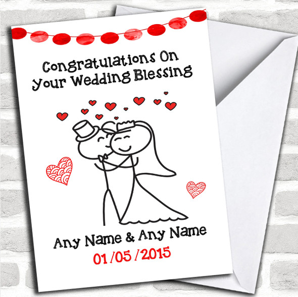 Doodle Cute Cuddling Couple Personalized Wedding Blessing Card