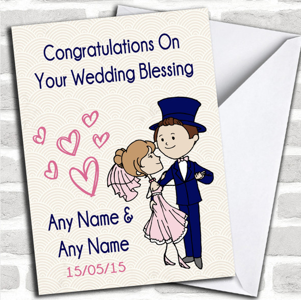 Deco Blue & Pink Personalized Wedding Blessing Card