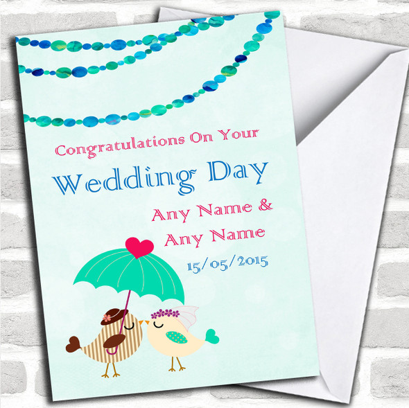 Green Blue Owls Personalized Wedding Card