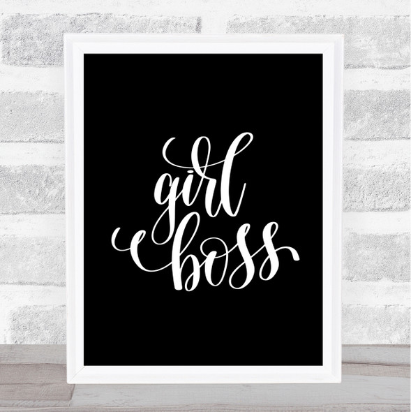 Girl Boss Swirl Quote Print Black & White