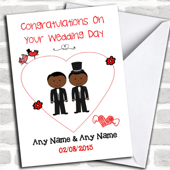 Cute Doodle Gay Male Black Couple Personalized Wedding Card