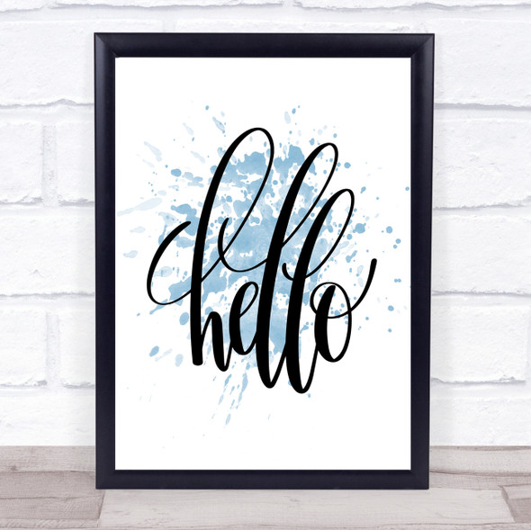 Hello Swirl Inspirational Quote Print Blue Watercolour Poster