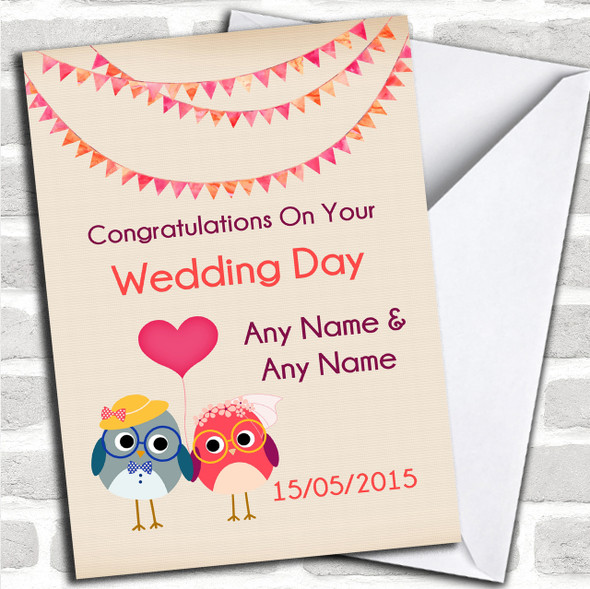 Bunting & Owls Personalized Wedding Card