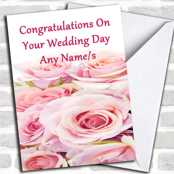 Pale Pink Roses Pretty Personalized Wedding Day Card