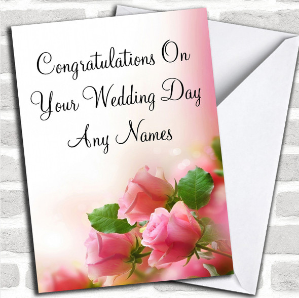Beautiful Soft Pink Pastel Roses Personalized Wedding Day Card
