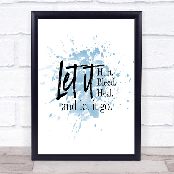 Let It Go Inspirational Quote Print Blue Watercolour Poster