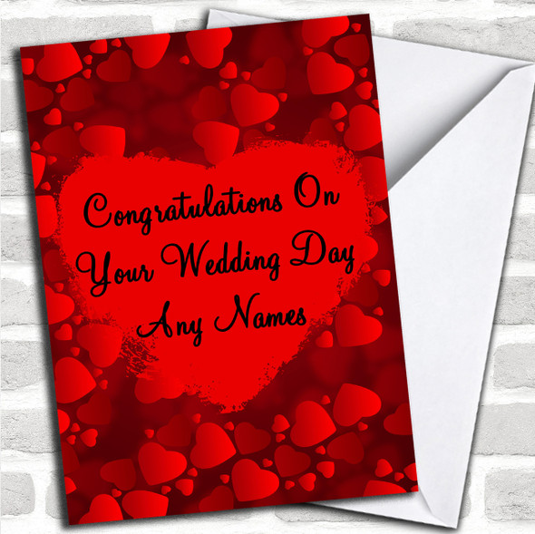 Red Love Hearts Romantic Personalized Wedding Day Card