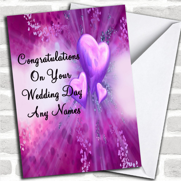 Purple Hearts Romantic Personalized Wedding Day Card