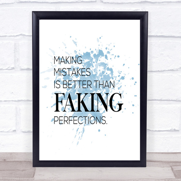 Making Mistakes Inspirational Quote Print Blue Watercolour Poster