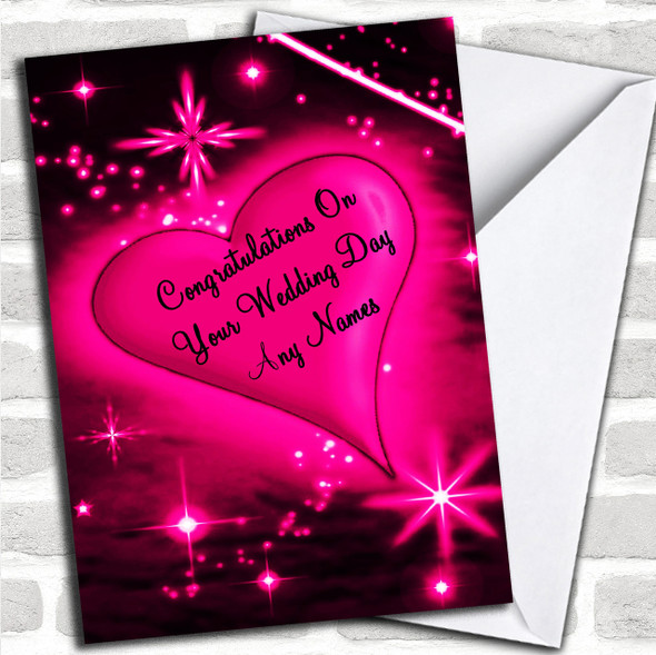 Hot Pink Love Heart Romantic Personalized Wedding Day Card