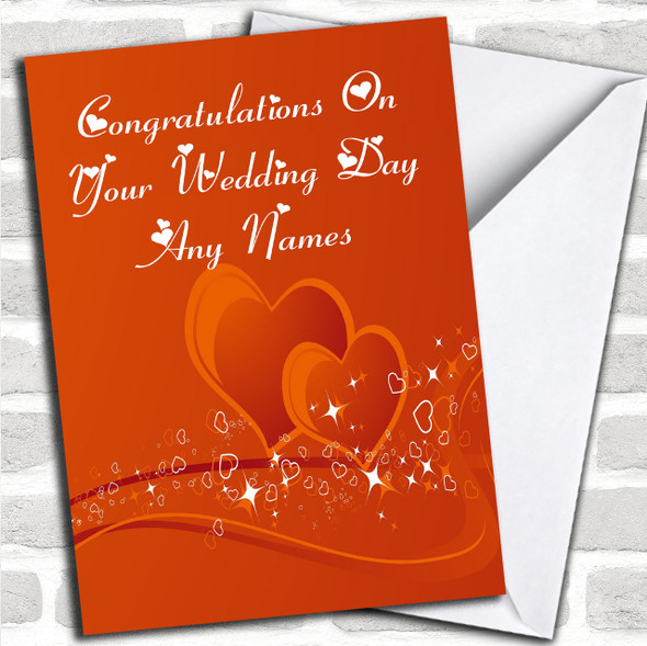 Orange Love Heart Romantic Personalized Wedding Day Card