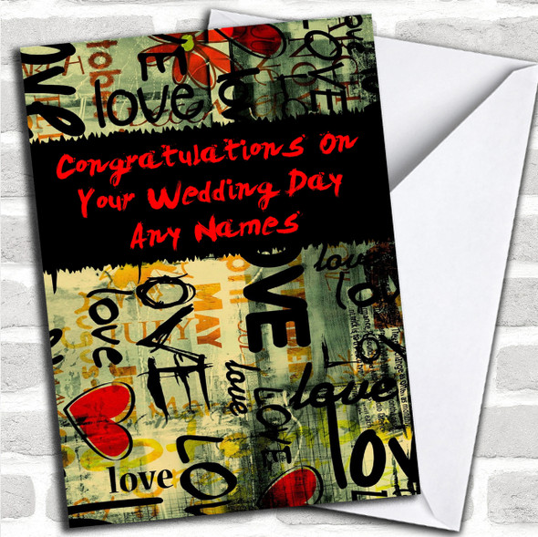 Love Graffiti Romantic Personalized Wedding Day Card
