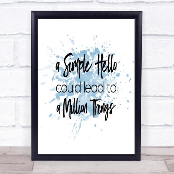 A Simple Hello Inspirational Quote Print Blue Watercolour Poster