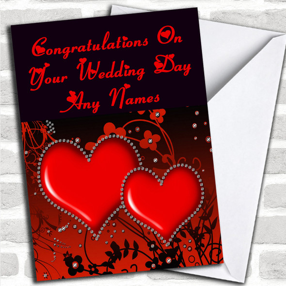 Red Diamond Heart Romantic Personalized Wedding Day Card