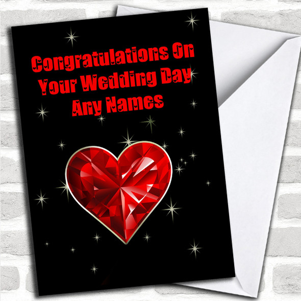 Red Heart And Stars Romantic Personalized Wedding Day Card