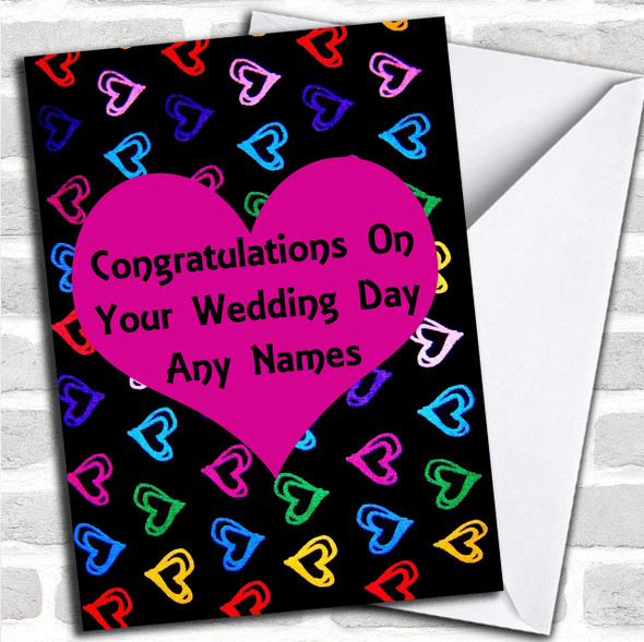 Multi-coloured Love Hearts Romantic Personalized Wedding Day Card