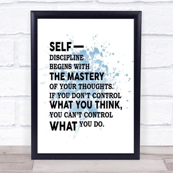 Self Discipline Inspirational Quote Print Blue Watercolour Poster