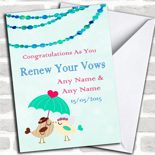 Green Blue Owls Personalized Renewal Of Vows Card