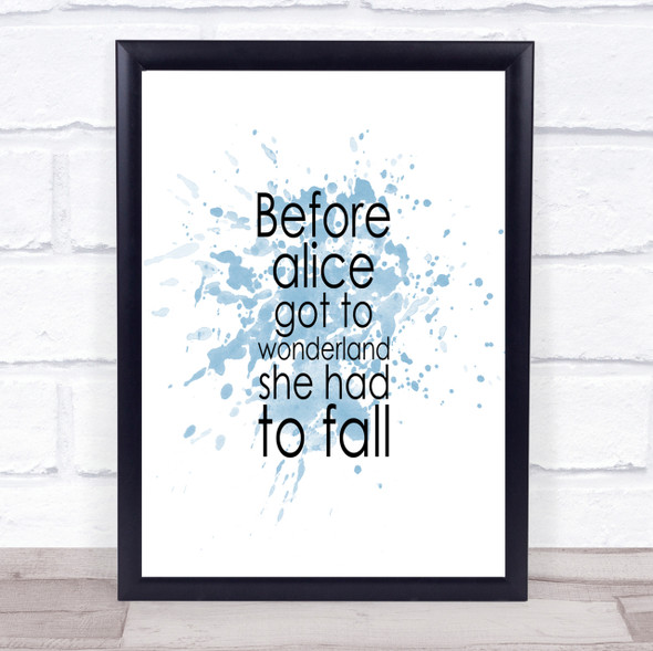 Before Alice Inspirational Quote Print Blue Watercolour Poster