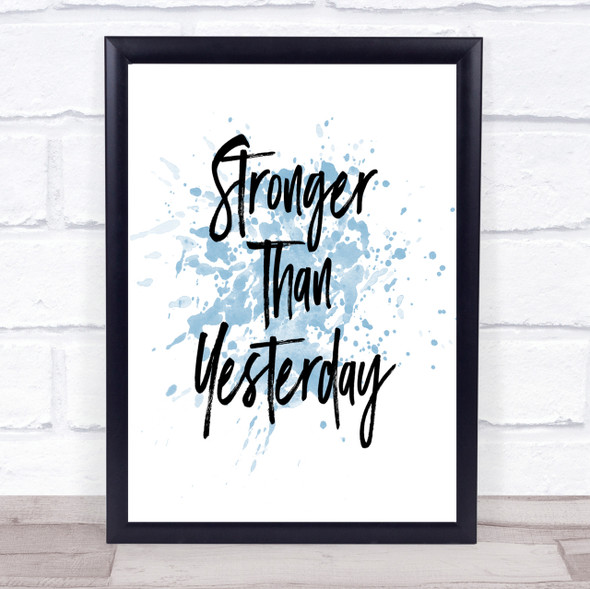 Stronger Than yesterday Inspirational Quote Print Blue Watercolour Poster