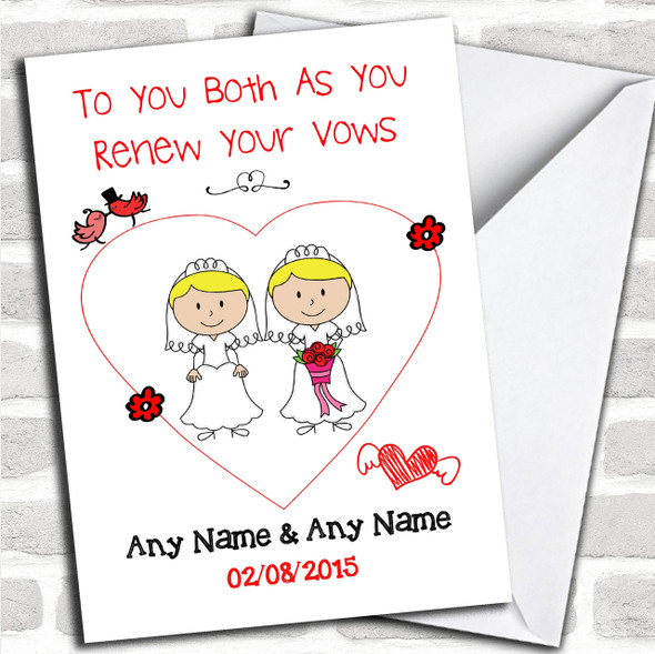 Doodle Gay Lesbian Female Couple Both Blonde Personalized Renewal Of Vows Card