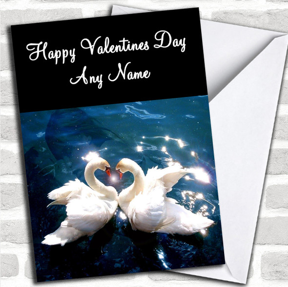 Swans In Blue Water Personalized Valentine's Day Card