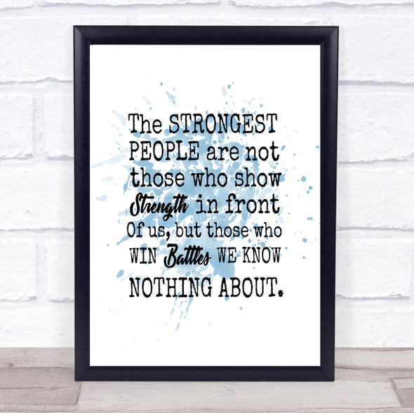 Win Battles Inspirational Quote Print Blue Watercolour Poster
