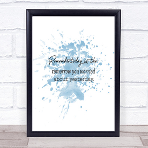 Worried About Yesterday Inspirational Quote Print Blue Watercolour Poster