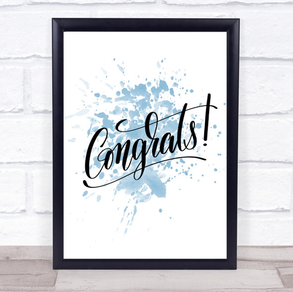 Congrats Inspirational Quote Print Blue Watercolour Poster