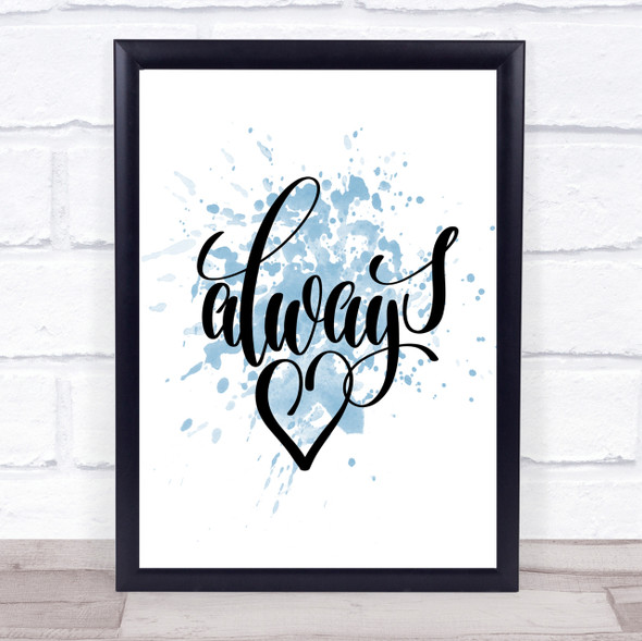Always Inspirational Quote Print Blue Watercolour Poster