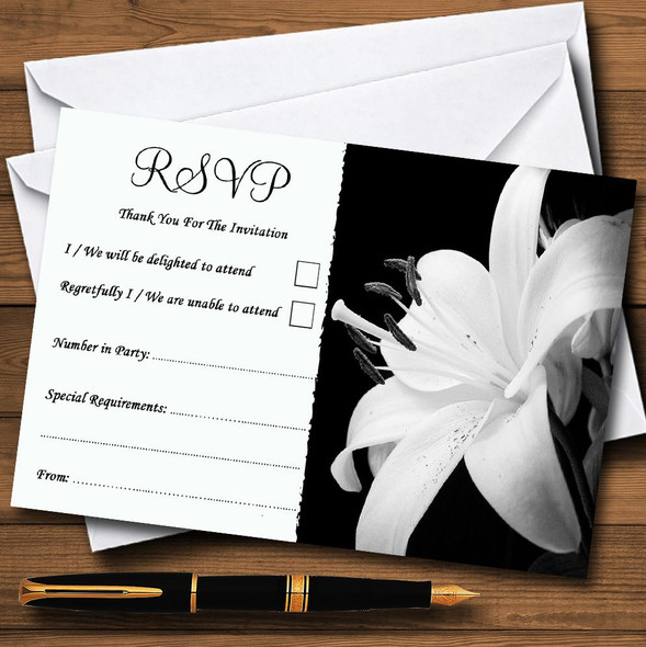 Stunning Lily Flower Black White Red Personalized RSVP Cards