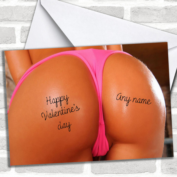 Pink Thong Sexy Bum Personalized Valentines Card