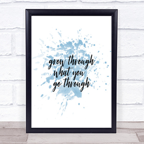 Grow Through Inspirational Quote Print Blue Watercolour Poster