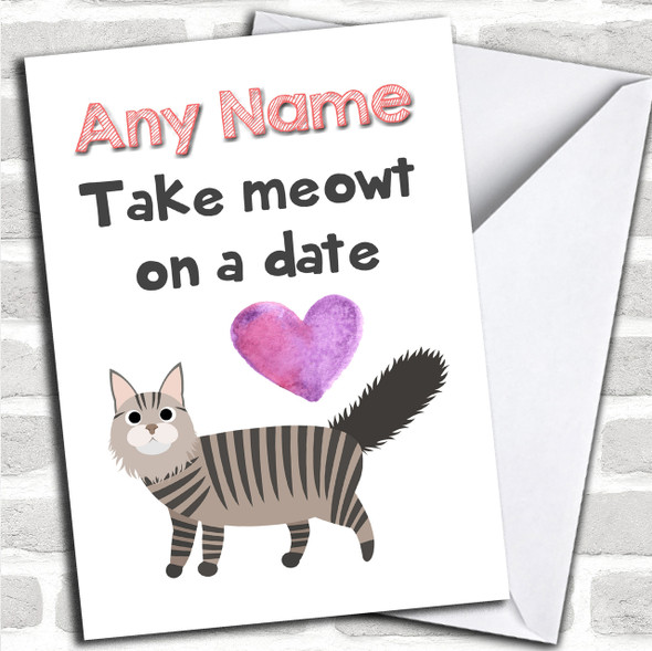 Valentines Tabby Cat Take Meowt Personalized Valentines Card