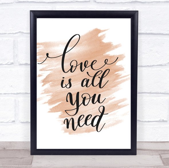 Love Is All You Need Quote Print Watercolour Wall Art