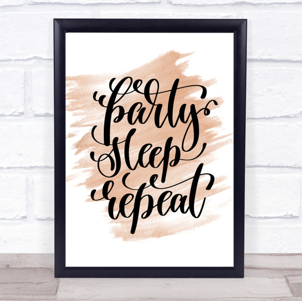 Party Sleep Repeat Quote Print Watercolour Wall Art