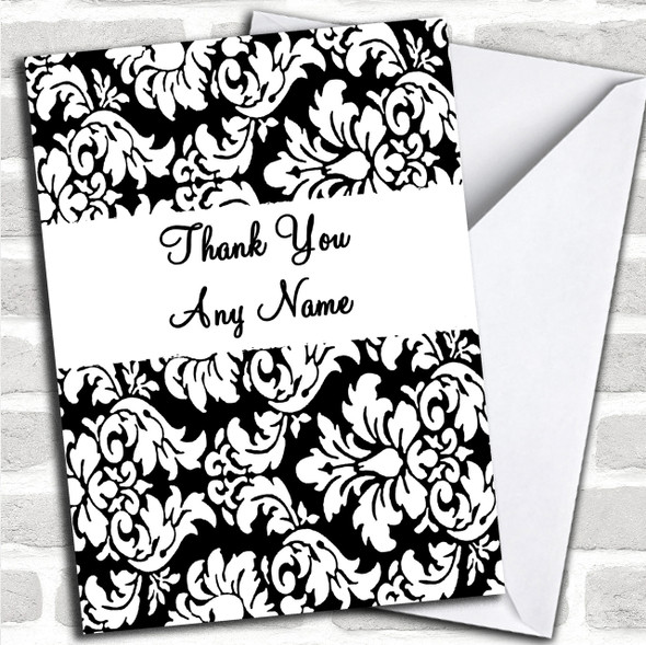 Floral Black White Damask Personalized Thank You Card