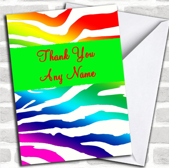 Rainbow Zebra Animal Print Personalized Thank You Card