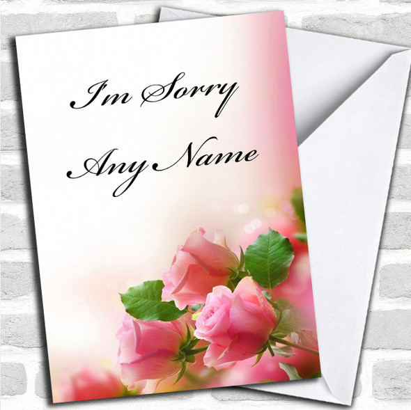 Cute Pink Roses Personalized Sorry Card