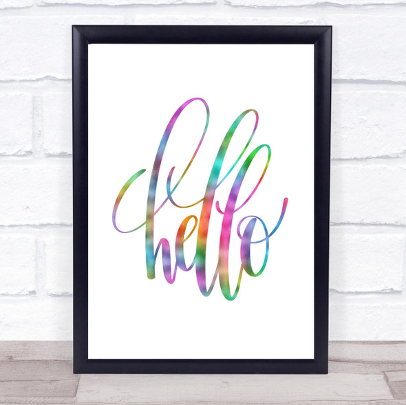 Hello Swirl Rainbow Quote Print
