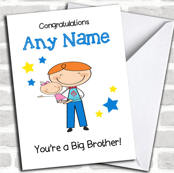 Red Haired Big Brother New Baby Sister Girl Personalized Sibling Card