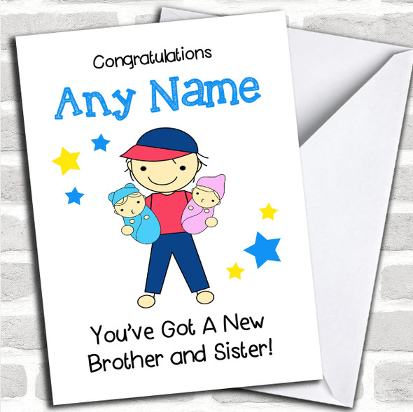 New Baby Twin Brother & Sister Boy & Girl Personalized Sibling Card