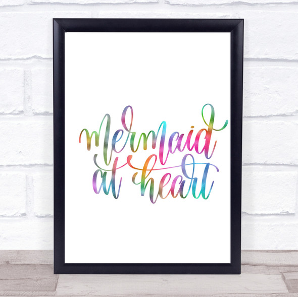 Mermaid At Heart Rainbow Quote Print