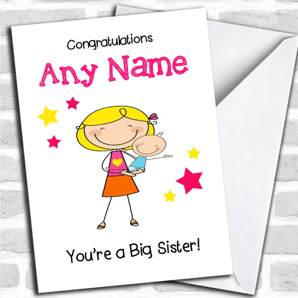 Blonde Big Sister Congratulations New Baby Boy Brother Personalized Sibling Card