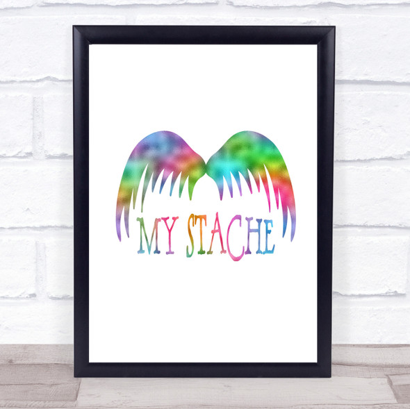 Mustache Word Art Rainbow Quote Print