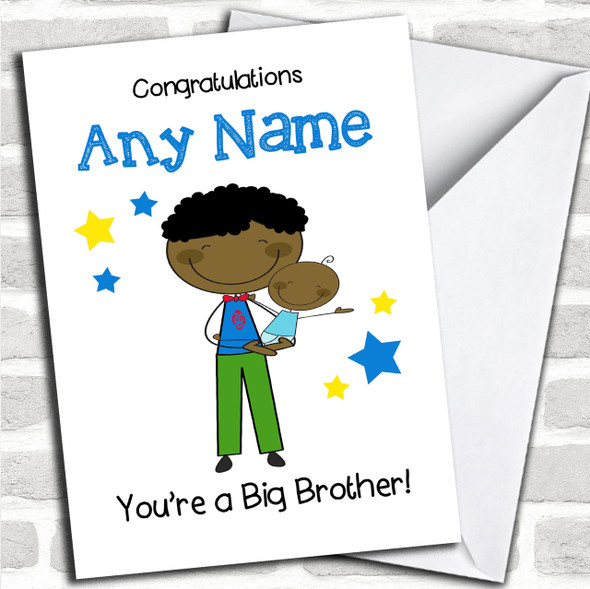 Black Big Brother Congratulations New Baby Boy Personalized Sibling Card