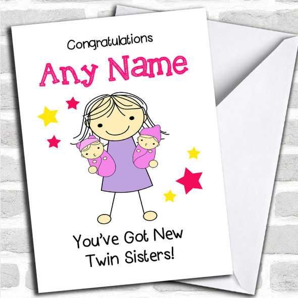 Big Sister Congratulations New Baby Twin Girls Personalized Sibling Card