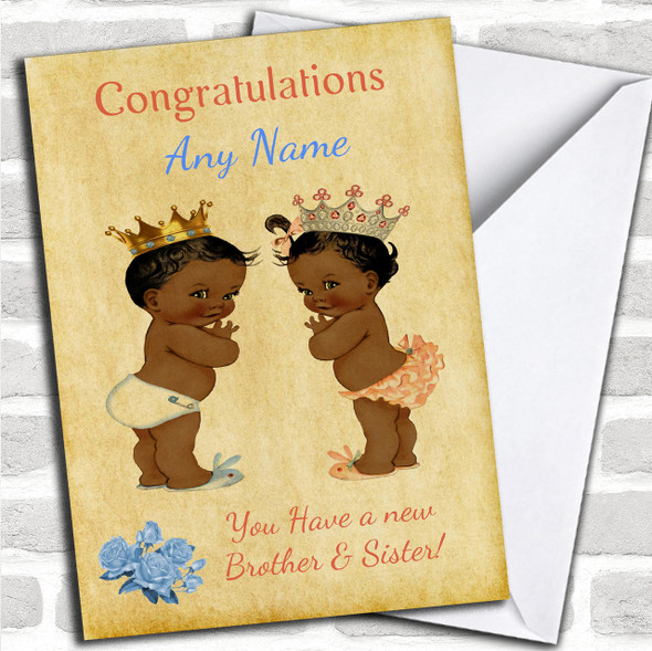 You Have Twin Brother & Sister Vintage Black Baby's Personalized New Baby Card