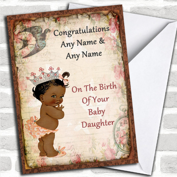Vintage Black Baby Girl Personalized New Baby Card