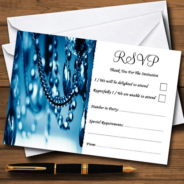 Blue Crystal Chandelier Personalized RSVP Cards